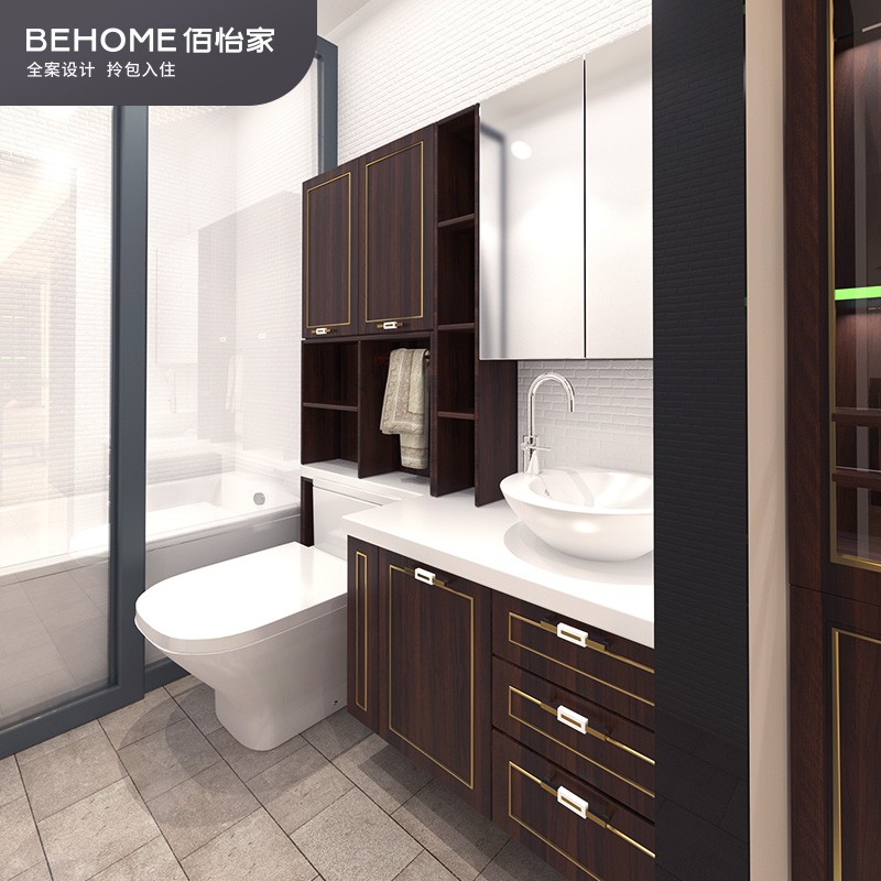 佰怡家镜浴室柜组合现代新中式洗脸盆柜大理石挂墙式洗手盆柜定制