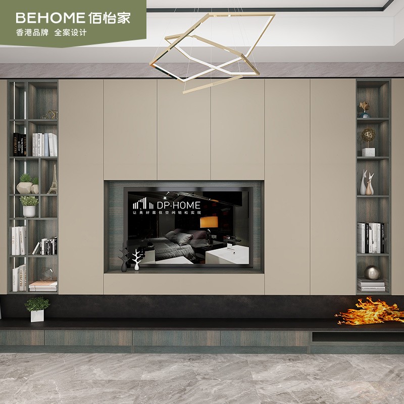 佰怡家轻奢风整体客餐厅电视柜组合背景墙柜定做书柜全屋家具定制