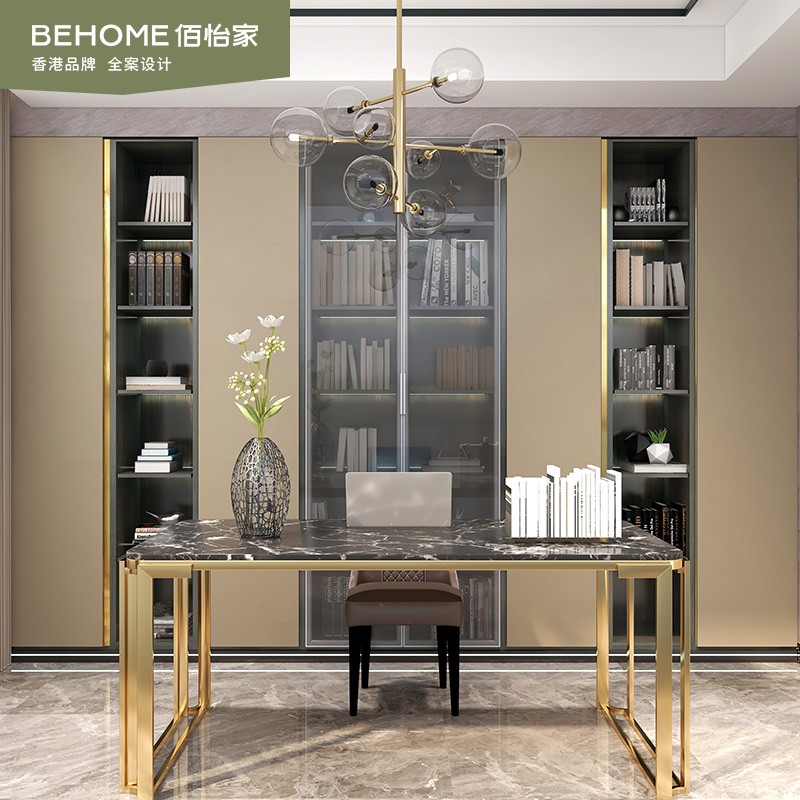 佰怡家书房现代简约客餐厅书房书柜书桌一体定制轻奢全屋家具定做